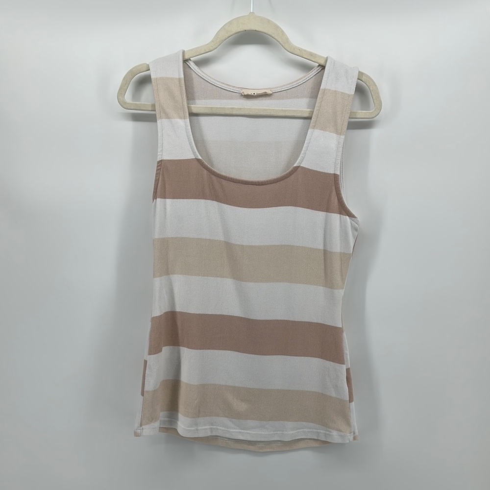 Entro Soft Cream‎ and Brown Fitted Sleeveless Tank Top Size Large